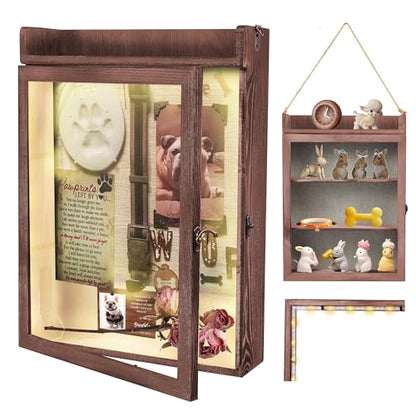 11x16 Pet Memorial Shadow Box Frame with Shelves, Brown - color: Standard Brown