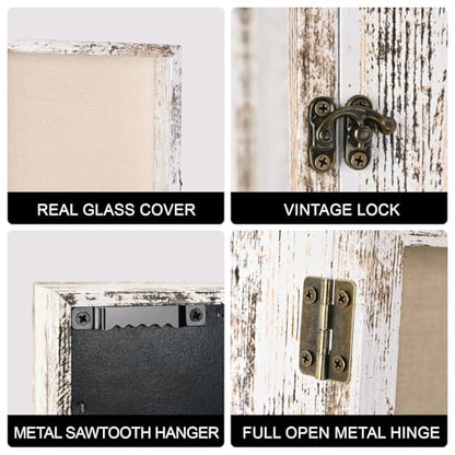 13×16 Shadow Box Frame, Linen Back, Glass Door, Hinge Display Case - color: Rustic White, size: 13×16