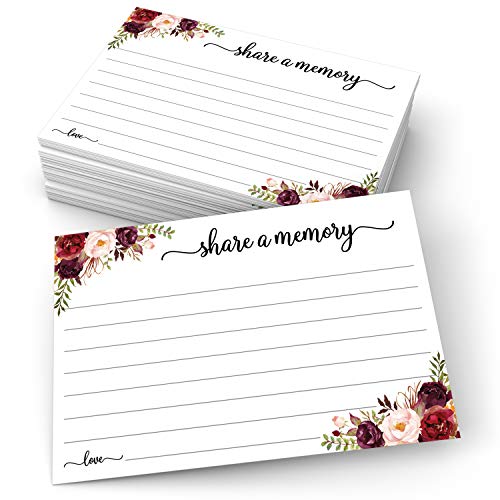 321Done Share a Memory Cards for Celebration of Life, 4x6, Red Rose, White | Made in USA - Favorite Memory Prompts for Funerals, Memorials, Birthdays and Anniversary Parties, Guest Book Alternative