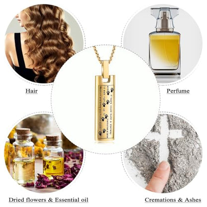 Oinsi Pet Urn Necklace for Ashes Stainless Steel Cremation Jewlery Paw Print Keepsake Memorial Ashes Necklace for Dogs Cats - color: Gold