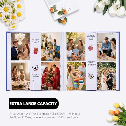 Photo Album 4x6 Vertical 600 Photos with Writing Space, Blue - color: Blue