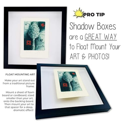 Black 20x20 Shadow Box Solid Wood Display Frame with Black Acid-Free Backing UV Acrylic & Hanging Hardware | 3/4" Usable Depth - size: 20x20