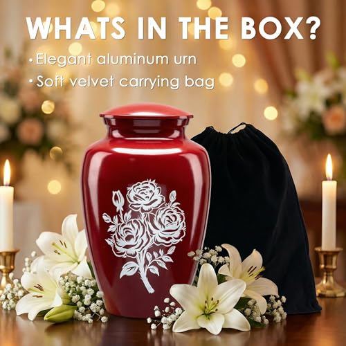 Emvency Urn for Ashes, Metal Alloy, 10" H x 6" W, Red - color: Red