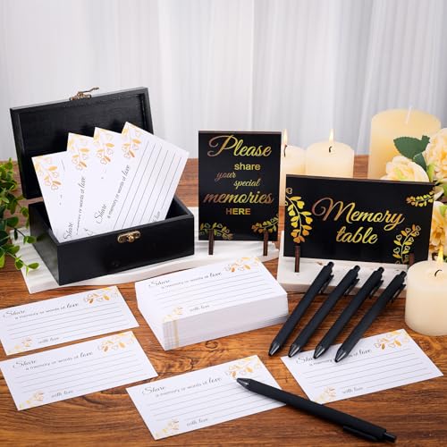 Share a Memory Cards Wooden Box for Celebration of Life Decoration - style: Elegant Black & Gold Set
