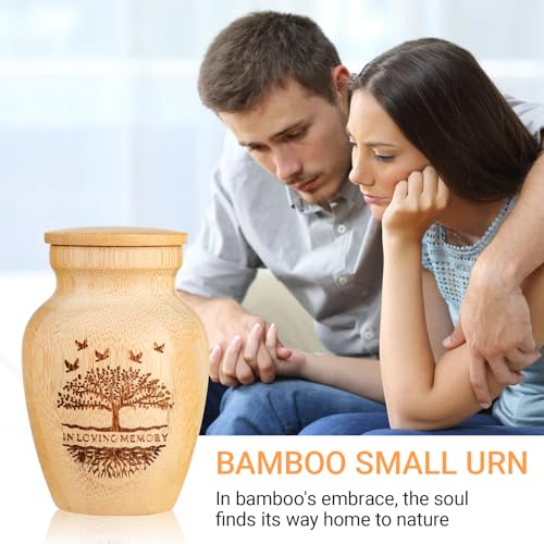 Small Urns for Human Ashes Keepsake Set of 2, Handcrafted Bamboo, Mini Cremation Keepsake Urn for Funeral Memorial or Home Decorative, 2" W x 3" H