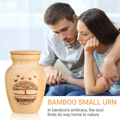 Small Urns for Human Ashes Keepsake Set of 2, Handcrafted Bamboo, Mini Cremation Keepsake Urn for Funeral Memorial or Home Decorative, 2" W x 3" H