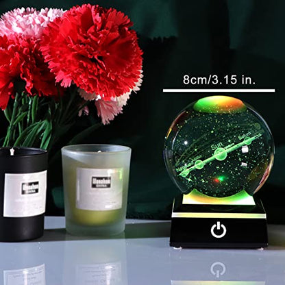 Crystal 3D Solar System Ball Science, Universe Gifts with LED Base 3.15'' - color: Solar system ball with Black LED