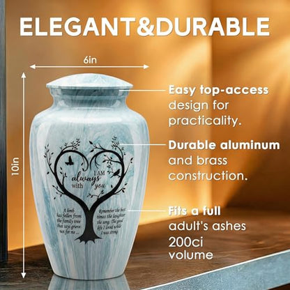Emvency Urn for Ashes, Metal Alloy, 10" H x 6" W, Light Blue - color: Aqua Blue