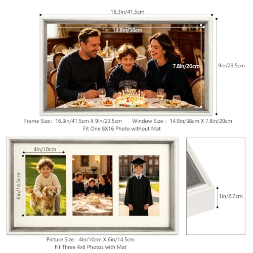 8x16 College Triple Photo Frame with Tempered Glass, PS10-GYT6 - color: Grey, size: 8X16 inch