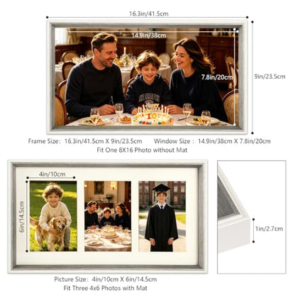 8x16 College Triple Photo Frame with Tempered Glass, PS10-GYT6 - color: Grey, size: 8X16 inch