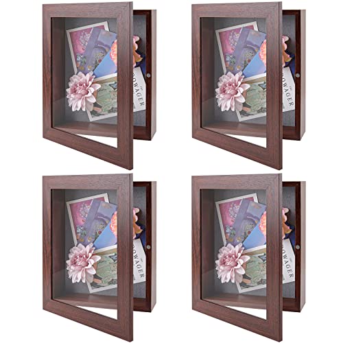 8.5x11 Shadow Box Frame Display Case, 2-inch Depth (Walnut, 4 Pack) - color: Walnut, size: 8x10.5(4 Sets)