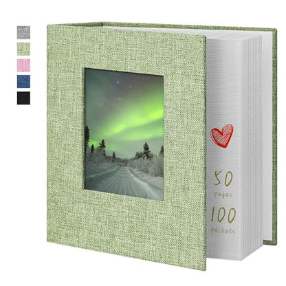 Photo Album 4x6 100 Pockets Photo Albums with Linen Cover Picture Albums for Family, Wedding, Baby, Photo Book Holds Vertical Pictures GrassGreen - color: GrassGreen, size: 100 Pockets