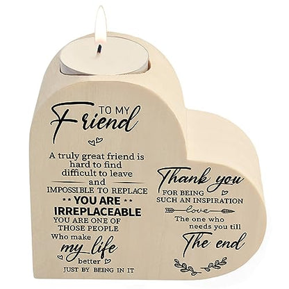 Wooden Candle Holders-to My Friend,You are IRREPLACEABLE, Thank You for Being My Unbiological Sister.Women Female Girl Friends Personalized Custom Friendship Birthday Gift - color: Friend（2）