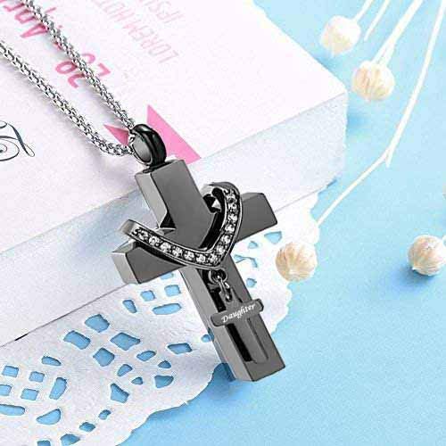 Black Cross Urn Necklaces for Ashes Cremation Crucifix Keepsake Memorial Pendant Necklace - style: Daughter