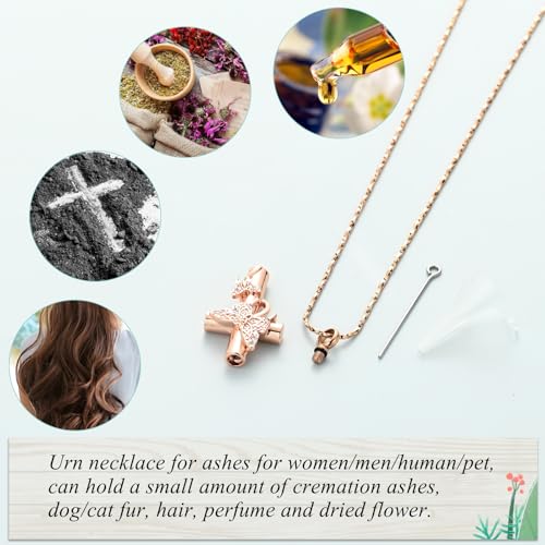 Imrsanl Butterfly Cross Urn Necklace for Ashes Men Women Cremation Jewelry Ashes Pendant for Human Memorial Ash Jewelry - color: Z-Rose Gold