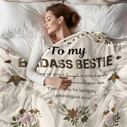 Leopard Badass Bestie Gift, Badass Bestie Blanket, Leopard Sisters Gift, Sister Blanket, Sister Gifts from Sister, Gifts for Best Friends - Super Soft Flannel Blanket 50" x 60" - color: Besties