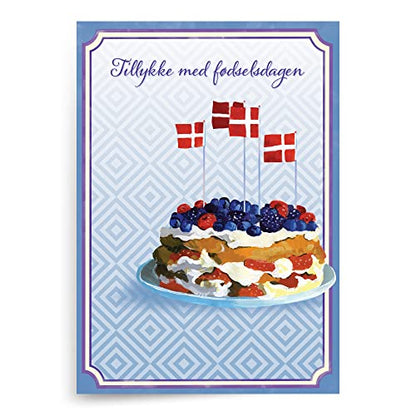 Designer Greetings Danish Language Happy Birthday Cards 6 Pack | Boxed Card Set, Matching Envelopes, Foil and Glitter Details - style: 6 PK Danish Birthday - Danish Layer Cake