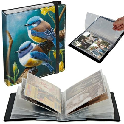 Small Photo Album 3.5x5 inch 80 Pictures PU Leather Photo Albums with Transparent Inner Pockets & Elastic Band for Wedding Boys Girl Travel Family Pictures - Flower Bird - color: Flower Bird, size: 3.5x5 Photo Album