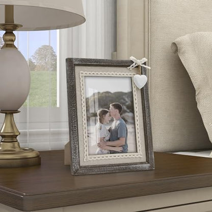 Sapowerntus 5x7 Rustic Picture Frames Wooden Farmhouse Heart Photo Frame - size: 5x7 in (single)