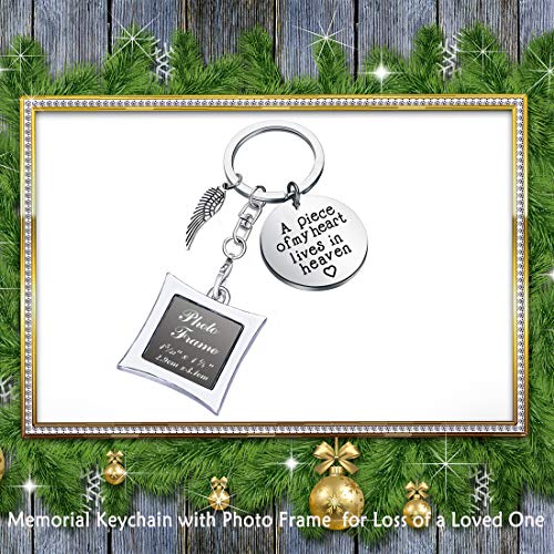 POTIY Sympathy Gift Memorial Keychain with Photo Frame Those We Love Don't Go Away Remembrance Gift for Loss of a Loved One - style: A Piece of My Heart Lives in Heaven Photo Frame