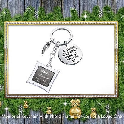 POTIY Sympathy Gift Memorial Keychain with Photo Frame Those We Love Don't Go Away Remembrance Gift for Loss of a Loved One - style: A Piece of My Heart Lives in Heaven Photo Frame
