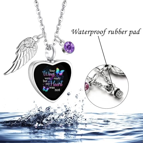 RIPFEVURN Heart Cremation Jewelry Urn Necklaces for Ashes for Women Stainless Steel Butterfly Cremation Jewelry Human Ashes Holder Memorial Keepsake Pendant - color: Your wings