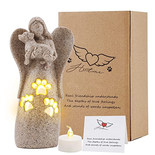 BEARAE Dog Memorial Gifts for Loss of Dogs, Pet Loss Sympathy Gifts, Dog Passing Away Bereavement Gift, Remembrance Grieving Dogs Angel Candle Holder Figurine Statue for Pet Lover - color: Grey #1