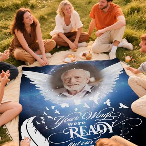 Personalized Memorial Blanket with Photos Custom Sympathy Throw Blankets in Memory of Loss of Grandpa Grandma - color: Color 27