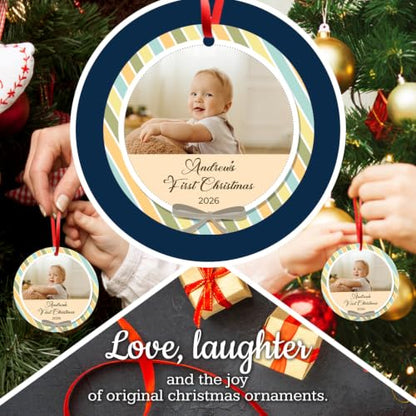 Baby First Christmas, Personalized Kids Christmas Ornaments, Custom Photo and Name for Baby-Kids 2025 Christmas Tree Ornament, Velvet Pouch Included, Velvet Pouch Included, ACM, Made in the USA - color: Baby