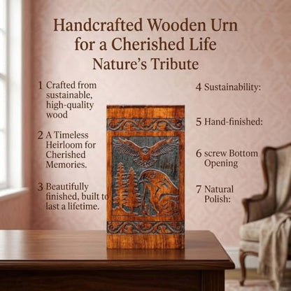 Wooden Urn for Human Ashes Adult Male/Women - Rosewood Funeral Cremation Urn for Ashes - Eagle Wooden Urns Hand-Crafted (M(9.5X5.5) 172 Cu) - color: M( 9.5x5.5) 172 Cu