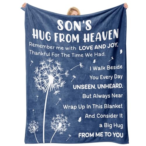 Memorial Gifts for Loss of Son- Hug from Heaven Blanket 60'' x 50'', Sympathy Gifts for Loss of Son, Grief Gifts for Women, Gift to Express Bereavement, Condolences, Comfort, Remembrance - color: Blue, size: Son