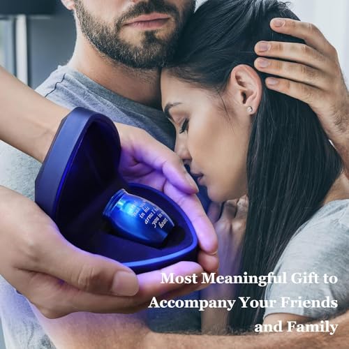 Small Keepsake Urns Comes with Heart Box w/Light (Battery Replaceable)- Best Memorial Gifts for Loss of Loved One - Mini Cremation Urn w/Urn Necklace - Miniature Ashes Holder Tiny Sharing Token Urn - color: Blue