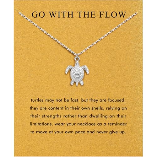 Baydurcan Pendant Necklace for Women Friends Sister Birthday Christmas Gift | Silver Evil Eye Ankh Mary Friendship Dragonfly Hummingbird Snake Turtle Pendant Necklace for Her Just Because Gifts - style: Sea Turtle