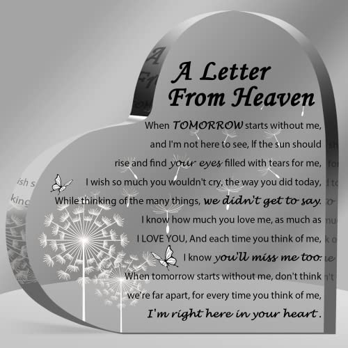 Sympathy Gifts - A Letter from Heaven- Memorial Gift for Loss of Mother Father Husband Son, Acrylic Heart Keepsake,Remembrance Sympathy Gifts, grief gifts - style: White 6 X 6 IN