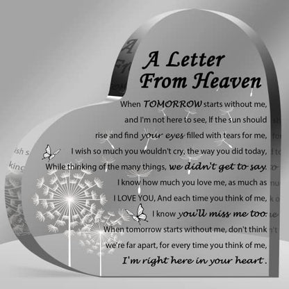 Sympathy Gifts - A Letter from Heaven- Memorial Gift for Loss of Mother Father Husband Son, Acrylic Heart Keepsake,Remembrance Sympathy Gifts, grief gifts - style: White 6 X 6 IN