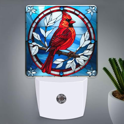 Cardinal Stained Glass Night Lights Plug into Wall for Room, Cardinals Night Light LED for Bedroom - color: Cardinal