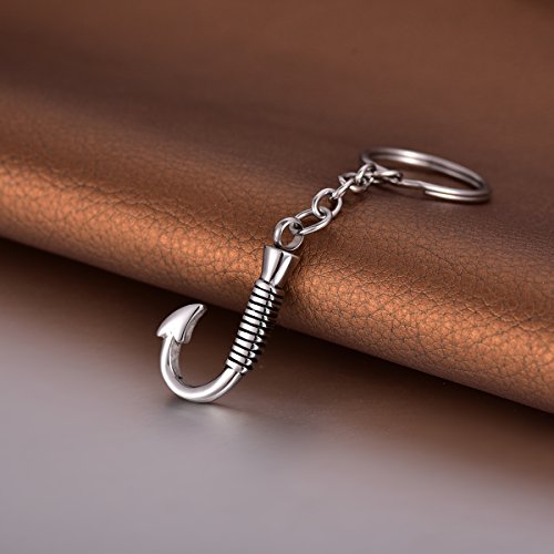 Cremation Jewelry Fishhook Memorial Keepsake Ashes Keychain Holder Urn Pendant with Fill Kit - color: Silver-black