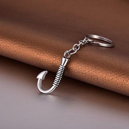 Cremation Jewelry Fishhook Memorial Keepsake Ashes Keychain Holder Urn Pendant with Fill Kit - color: Silver-black