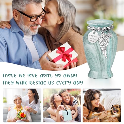 SOITIS Customized Small Urns for Human Ashes Keepsake, 2.83 Inches Urn for Women Men, Engraving Aluminum Cremation Urns for Human Ashes-Lake Green with Wing Urn - color: Custom-green a