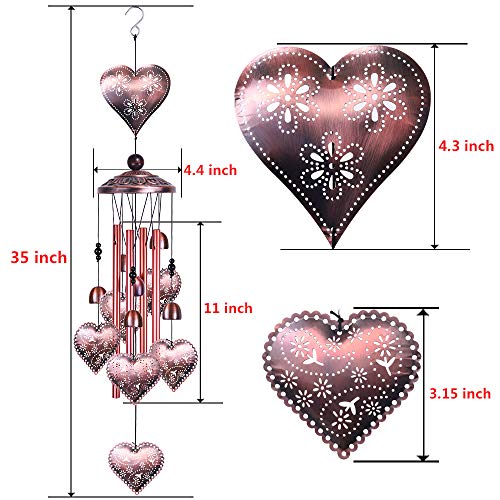 Loving Heart Wind Chimes Outdoor Indoor Decor - with 4 Aluminum Tubes 6 Bells 7 Hearts Mobile Romantic Wind Catcher Heart Shaped Windchimes for Home, Mom Gifts, Balcony, Festival, Garden Decoration