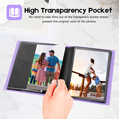 Aevdor Small 4x6 Photo Album, 64 Pockets, Black Pages, Elastic Band,Purple | Compact 4x6 Photo Book for Family, Wedding, Baby, Travel, Postcards and Recipe Cards. One Album is Included - color: Purple