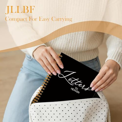 JLLBF Letters to Heaven Notebook Journal 5.5x8.3, Grief Journal for Women, Memorial Sympathy Gifts for Loss of Loved One, Remembrance Bereavement Gifts Spiral Hardcover Notebook - color: Black Letters Heaven