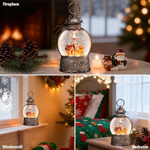Christmas Snow Globes Lantern, Gingerbread Man Musical Snow Globes with Swirling Glitter Effects, USB/Battery Powered with 6-Hour Timer, Christmas Decorations - color: Gingerbread Man