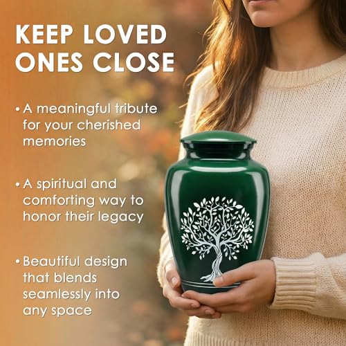 Emvency Urn for Ashes, Metal Alloy, 10" H x 6" W, Green - color: Green