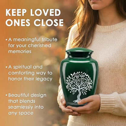 Emvency Urn for Ashes, Metal Alloy, 10" H x 6" W, Green - color: Green