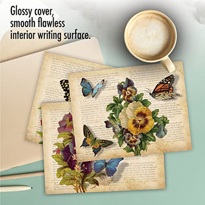 The Best Card Company - 10 Boxed Note Cards with Flowers - Blank Assorted Floral Notecards Bulk (4 x 5.12 Inch) - Fluttering Words M6477OCB - style: Fluttering Words