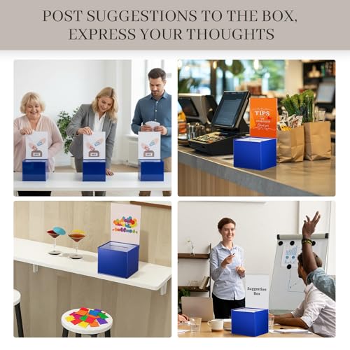 Bucherry 3 Pcs Acrylic Donation Box with Slot, 6 x 5 x 5 Inches Blue Ballot Suggestion Raffle Ticket Box with Sign for Fundraising, Raffle, Collecting, Donating, Voting - color: Blue