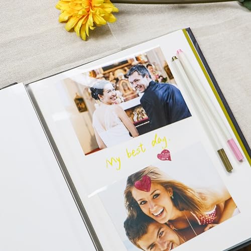 Holoary Self Adhesive Page Scrapbook Photo Album with Metallic Pen for 3x5 4x6 5x7 6x8 8x10 Hand Made DIY 40 pages Albums, Printed Kraft Paper Cover Memory Book (Wood Grain with Window) - color: Wood Grain