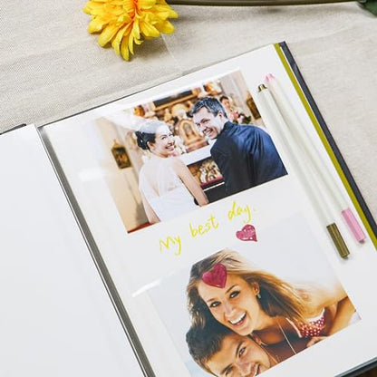 Holoary Self Adhesive Page Scrapbook Photo Album with Metallic Pen for 3x5 4x6 5x7 6x8 8x10 Hand Made DIY 40 pages Albums, Printed Kraft Paper Cover Memory Book (Wood Grain with Window) - color: Wood Grain