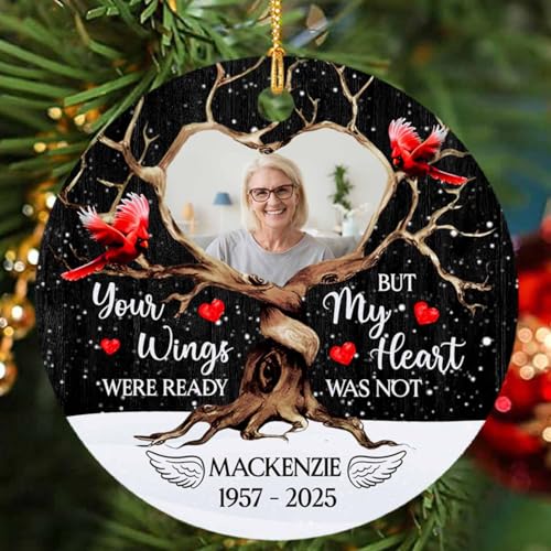 Customized Your Wings were Ready But My Heart was Not Ornament, Red Cardinal Memorial First Christmas Ornament 2026, Personalized Sympathy Gift for Loss of Loved One - color: Your Wings Were Ready Christmas Ornament